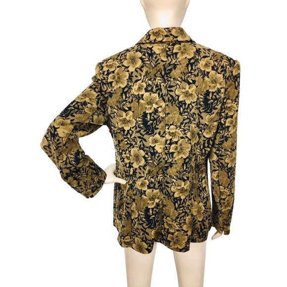 Vintage 80s 90s Floral Black Brown Button-Up Business Blazer Jacket Size 14 - Picture 5 of 8